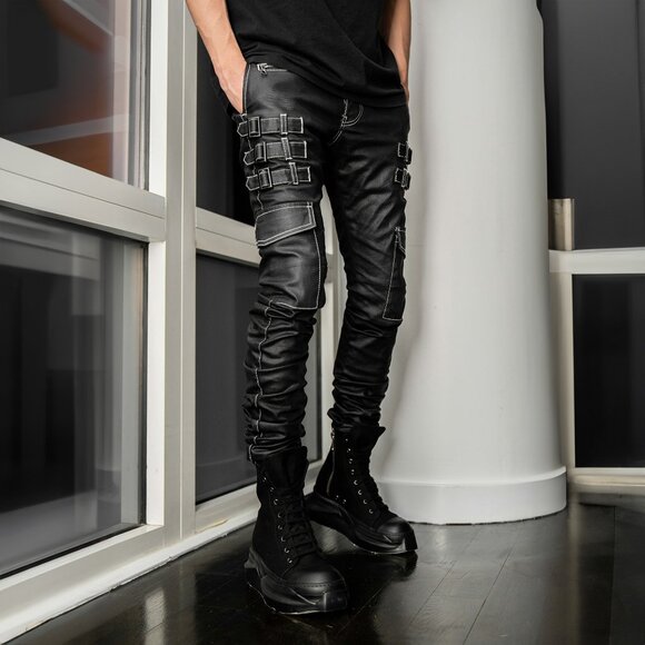 AKINGS Omari White Stitch Stacked Jeans - Picture 1 of 8